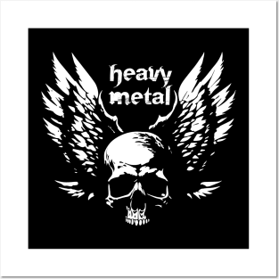 heavy metal skull with wings Posters and Art